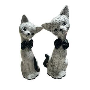 Vintage 1950s Cat Figurines Black White Spotted MCM